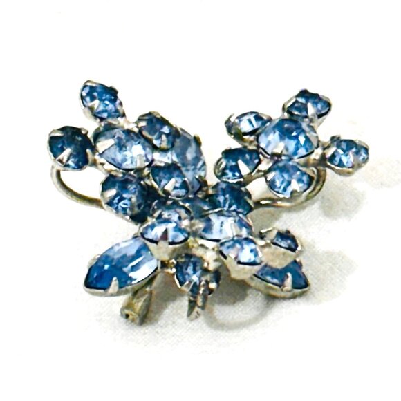 Vintage Silver-Tone Blue Layered Rhinestone Cluster Brooch/Pin - Picture 5 of 8